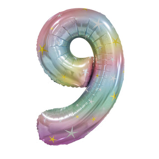Number 9 Balloon | Giant Pastel Rainbow Foil Number Balloon NZ