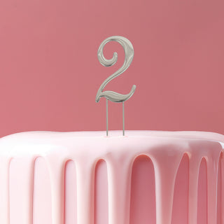 Silver Number 2 Cake Topper