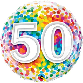 Rainbow Confetti 50th Foil Balloon