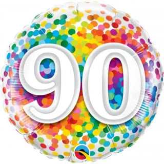 Rainbow Confetti 90th Foil Balloon