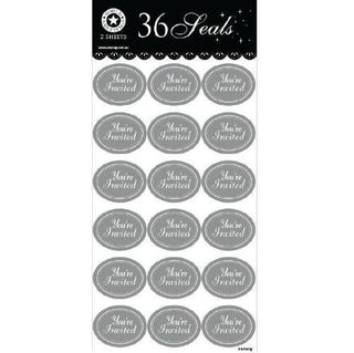 Silver You're Invited Stickers