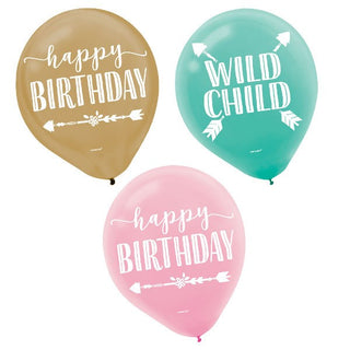 Boho Birthday Balloons - 6 Pack