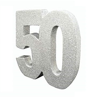 Foam Glitter Number 50 Silver Centrepiece | 50th Birthday Party Decorations NZ