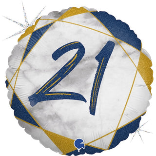 Blue & Gold Marble 21 Foil Balloon