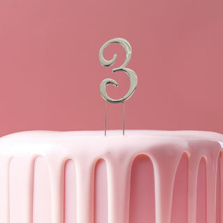 Silver Number 3 Cake Topper
