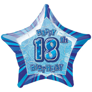 Happy 18th Birthday Prismatic Blue Star Foil Balloon | 18th Birthday Party Supplies NZ
