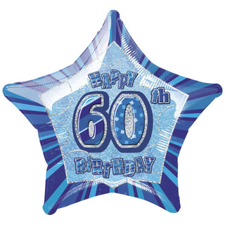 Happy 60th Birthday Prismatic Blue Star Foil Balloon | 60th Birthday Party Supplies NZ