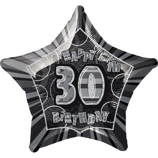 Happy 30th Birthday Prismatic Black Star Foil Balloon | 30th Birthday Party Supplies NZ
