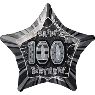 Happy 100th Birthday Prismatic Black Star Foil Balloon