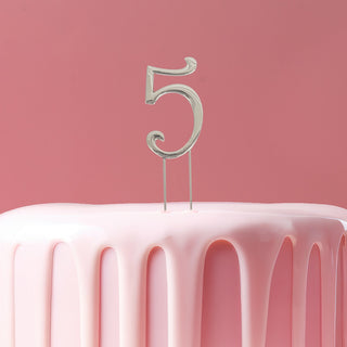Silver Number 5 Cake Topper