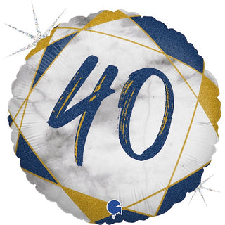 Blue & Gold Marble 40 Foil Balloon