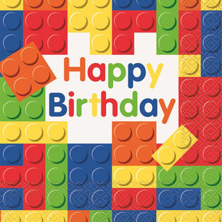Lego Blocks Happy Birthday Napkins - Lunch 16 Pkt