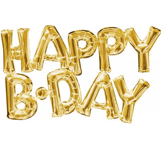 Gold Foil Balloon Banner Phrase - Happy Bday