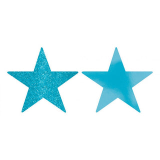 Caribbean Blue Solid Star Foil & Glitter Cutouts - 5 Pkt