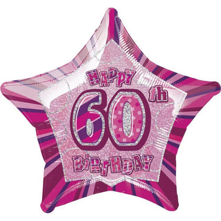 Happy 60th Birthday Prismatic Pink Star Foil Balloon | 60th Birthday Party Supplies NZ