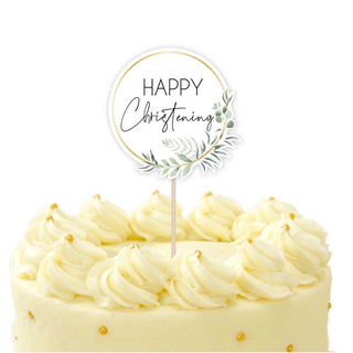 Botanical Celebration Happy Christening Cake Topper