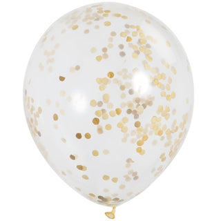 Clear Confetti Balloons - Gold
