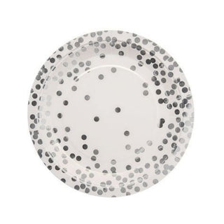 Silver Confetti Dinner Plates | Confetti Dinner Plates | Silver Dinner Plates | NZ Party Supplies |