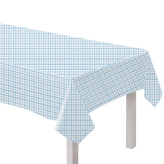 Pastel Blue Gingham Paper Tablecover | Blue Party Supplies NZ