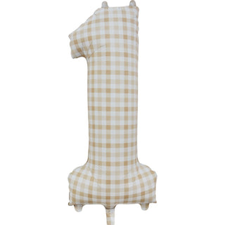 Giant Beige Gingham Number 1 Foil Balloon | 1st Birthday Party Supplies NZ