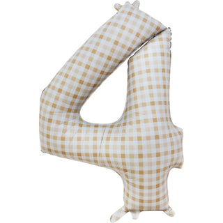 Giant Beige Gingham Number 4 Foil Balloon | 4th Birthday Party Supplies NZ