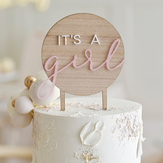 Ginger Ray It's a Girl Wooden Baby Shower Cake Topper |Ginger Ray It's a Girl | Ginger Ray It's a Girl Wooden Cake Topper |  Ginger Ray It's a Girl Cake Topper | NZ Party Supplies |
