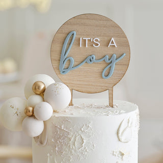 Ginger Ray It's a Boy Wooden Baby Shower Cake Topper | Ginger Ray It's a Boy Wooden Topper | Ginger Ray It's a Boy | It's a Boy Wooden Baby Shower | NZ Party Supplies |