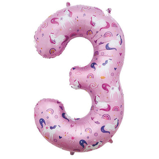 Giant Unicorn Number 3 Foil Balloon | Unicorn 3rd Birthday Party Supplies NZ