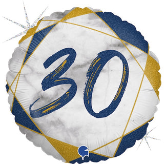 Blue & Gold Marble 30 Foil Balloon
