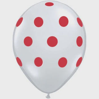 White with Red Polka Dots Balloons - 6 Pkt