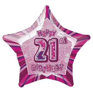 Happy 21st Birthday Prismatic Pink Star Foil Balloon | 21st Birthday Party Supplies NZ