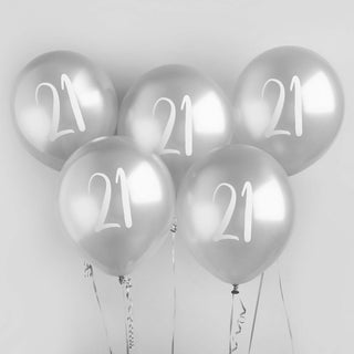 Metallic Mix Up Silver Number 21 Balloons  | 21st Birthday Party Supplies NZ