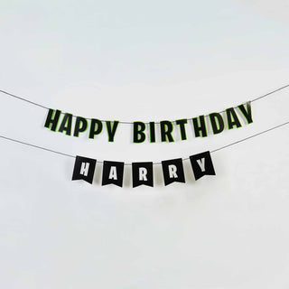 Green & Black Happy Birthday Customisable Banner | Green Party Supplies NZ