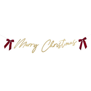 Santa Baby Gold Merry Christmas Banner With Velvet Bows