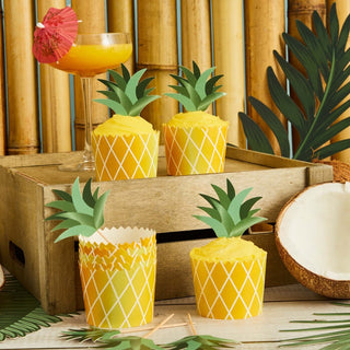 Aloha Tropical Pineapple Cupcake & Topper Set | Hawaiian Luau Party Supplies NZ