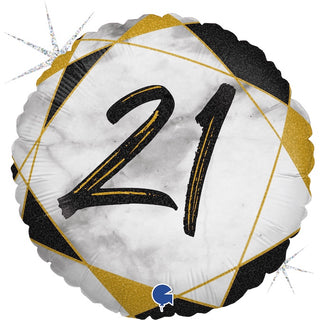 Black & Gold Marble 21 Foil Balloon