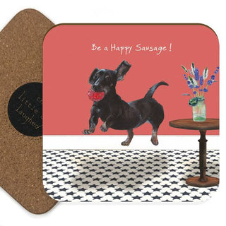Little Dog Laughed Happy Sausage Coaster