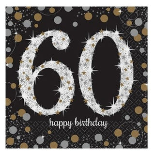 Sparkling Black 60th Napkins | 60th Birthday Party NZ