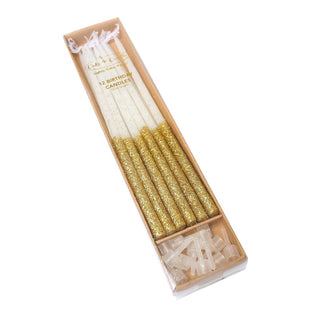 Gold Glitter Dipped Tall Candles - 12 Pkt