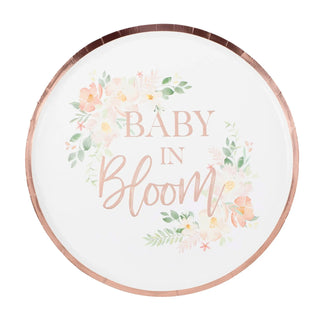 Ginger Ray Rose Gold Baby In Bloom Baby Shower Plates - 8 Pkt