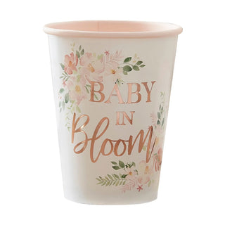 Ginger Ray Rose Gold Baby In Bloom Baby Shower Cups - 8 Pkt
