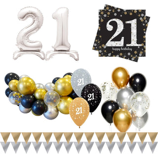 Silver Gold & Black 21st Birthday Party Pack