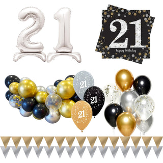Silver Gold & Black 21st Birthday Party Pack