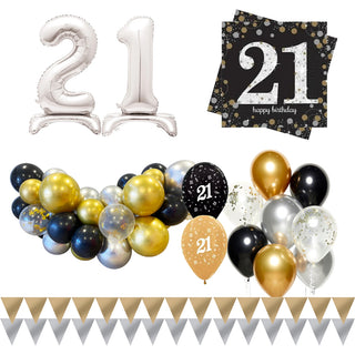 Silver Gold & Black 21st Birthday Party Pack