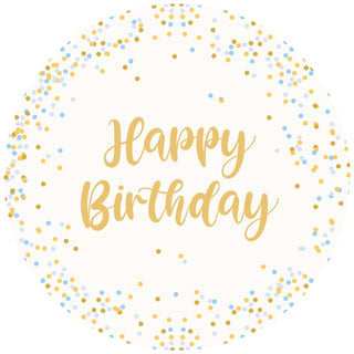 Blue & Gold Happy Birthday Edible Cake Image | Blue Party Supplies NZ