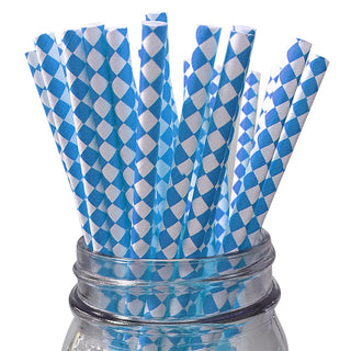 Blue Harlequin Diamond Paper Straws - 25 Pkt