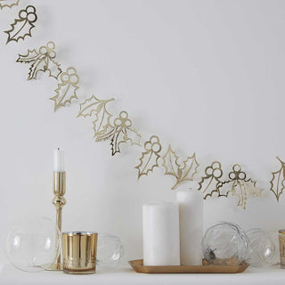 Ginger Ray Gold Holly Christmas Bunting Decoration | Xmas decorations nz