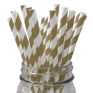 Gold Striped Paper Straws - 25 Pkt