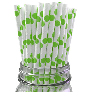 Green Spot Paper Straws - 25 Pkt