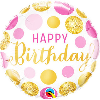 Pink & Gold Dots Happy Birthday Foil Balloon | Pink & Gold Party Supplies NZ